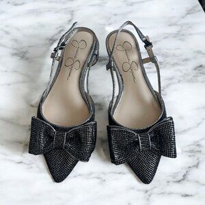 JESSICA SIMPSON Black Rhinestone Bow Slingback Flats Size 6.5